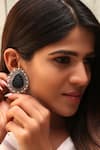 Buy_Noor_Black Stone Tear Drop Shaped Stud Earrings _at_Aza_Fashions