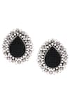 Shop_Noor_Black Stone Tear Drop Shaped Stud Earrings _at_Aza_Fashions