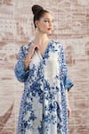 Rajdeep Ranawat_White Silk Printed Floral V Neck Banera Kimono Tunic  _at_Aza_Fashions