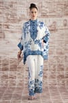 Buy_Rajdeep Ranawat_White Silk Printed Floral Band Collar Chanel Tunic  _at_Aza_Fashions