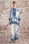 Rajdeep Ranawat_White Silk Printed Floral Band Collar Chanel Tunic _Online_at_Aza_Fashions