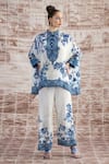 Buy_Rajdeep Ranawat_White Silk Printed Floral Band Collar Chanel Tunic  _Online_at_Aza_Fashions