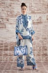 Rajdeep Ranawat_White Silk Printed Floral Band Collar Chanel Tunic _at_Aza_Fashions