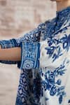 Rajdeep Ranawat_White Silk Printed Floral Band Collar Chanel Poncho Tunic  _at_Aza_Fashions