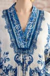 Buy_Rajdeep Ranawat_White Silk Printed Floral Band Collar Chanel Poncho Tunic  