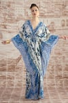 Buy_Rajdeep Ranawat_White Silk Printed Floral V Neck Imama Kaftan  