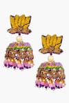 Shop_Kanyaadhan By DhirajAayushi_Multi Color Beads Hand Embroidered Lotus Jhumkas _at_Aza_Fashions