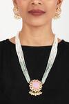 Buy_Sica Jewellery_Pink Moissanite Polki Rose Quartz Embellished Long Necklace Set_at_Aza_Fashions
