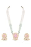 Shop_Sica Jewellery_Pink Moissanite Polki Rose Quartz Embellished Long Necklace Set_at_Aza_Fashions