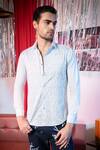 Abkasa_Blue Cotton Embroidery Amplifier Shirt _at_Aza_Fashions