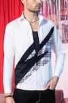 Abkasa_White 100% Cotton Placement Patch Work Chequered Vinyl Shirt  _Online_at_Aza_Fashions