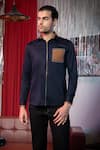 Shop_Abkasa_Blue 100% Cotton Placement Patch Work Pocket Shirt _Online_at_Aza_Fashions