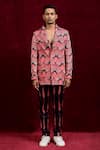 Buy_Gaurav Katta_Peach Moda Silk Painted Carnation Blazer _at_Aza_Fashions