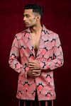 Gaurav Katta_Peach Moda Silk Painted Carnation Blazer _Online_at_Aza_Fashions