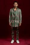 Gaurav Katta_Green Moda Silk Hand Paint Abstract Leaves Blazer _Online_at_Aza_Fashions