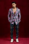 Buy_Gaurav Katta_Blue Moda Silk Hand Paint Lotus Blazer _at_Aza_Fashions