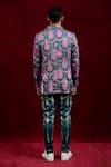 Shop_Gaurav Katta_Blue Moda Silk Hand Paint Lotus Blazer _at_Aza_Fashions