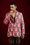 Gaurav Katta_Pink Moda Silk Hand Paint Lotus Full Sleeve Blazer _at_Aza_Fashions