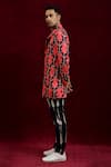 Gaurav Katta_Red Moda Silk Hand Paint Lotus Contrast Blazer _Online_at_Aza_Fashions