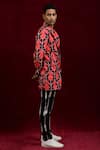 Buy_Gaurav Katta_Red Moda Silk Hand Paint Lotus Contrast Blazer _Online_at_Aza_Fashions