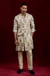 Buy_Gaurav Katta_Ivory Moda Silk Hand Paint Lotus Long Shirt Kurta _at_Aza_Fashions