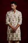 Shop_Gaurav Katta_Ivory Moda Silk Hand Paint Lotus Long Shirt Kurta _Online_at_Aza_Fashions