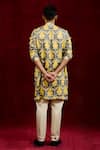 Shop_Gaurav Katta_Yellow Moda Silk Hand Paint Lotus Contrast Shirt Kurta_at_Aza_Fashions