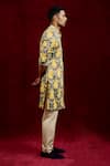 Buy_Gaurav Katta_Yellow Moda Silk Hand Paint Lotus Contrast Shirt Kurta_Online_at_Aza_Fashions