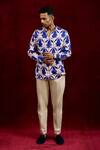 Buy_Gaurav Katta_Blue Modal Embroidery Lotus Bloom Pattern Shirt _at_Aza_Fashions