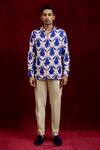 Gaurav Katta_Blue Modal Embroidery Lotus Bloom Pattern Shirt _Online_at_Aza_Fashions
