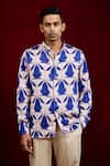 Gaurav Katta_Blue Modal Embroidery Lotus Bloom Pattern Shirt _at_Aza_Fashions