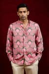 Shop_Gaurav Katta_Pink Modal Hand Painted Carnation Shirt _Online_at_Aza_Fashions