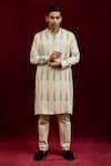 Buy_Gaurav Katta_Ivory Modal Embroidery Hand Painted Euphorbia Kurta _at_Aza_Fashions