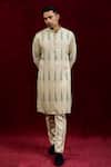 Shop_Gaurav Katta_Ivory Modal Embroidery Hand Painted Euphorbia Kurta _Online_at_Aza_Fashions