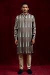Gaurav Katta_Grey Modal Full Sleeve Hand Painted Kurta _Online_at_Aza_Fashions