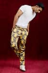 Buy_Gaurav Katta_Yellow Moda Silk Hand Paint Lotus Trouser _at_Aza_Fashions