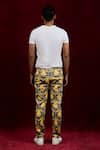 Shop_Gaurav Katta_Yellow Moda Silk Hand Paint Lotus Trouser _at_Aza_Fashions