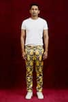 Buy_Gaurav Katta_Yellow Moda Silk Hand Paint Lotus Trouser _Online_at_Aza_Fashions