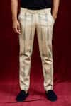 Buy_Gaurav Katta_Ivory Moda Silk Hand Paint Abstract Euphorbia Straight Fit Trouser _Online_at_Aza_Fashions