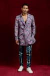 Buy_Gaurav Katta_Grey Moda Silk Hand Paint Carnations Blazer _at_Aza_Fashions