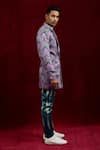 Buy_Gaurav Katta_Grey Moda Silk Hand Paint Carnations Blazer _Online_at_Aza_Fashions