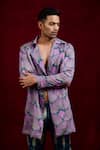 Gaurav Katta_Grey Moda Silk Hand Paint Carnations Blazer _at_Aza_Fashions