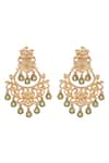 Shop_Sica Jewellery_Green Moissanite Polki Embellished Chandelier Earrings_at_Aza_Fashions