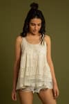 Buy_Label Reyya_Off White Cotton Embroidered Floral Round Neck Top _Online_at_Aza_Fashions