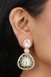 Buy_Sica Jewellery_Green Embellished Moissanite Polki Triangle Earrings_at_Aza_Fashions