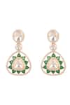 Shop_Sica Jewellery_Green Embellished Moissanite Polki Triangle Earrings_at_Aza_Fashions