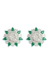 Shop_Sica Jewellery_Green Embellished Emerald Cubic Zirconia Stud Earrings_at_Aza_Fashions