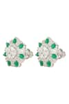 Sica Jewellery_Green Embellished Emerald Cubic Zirconia Stud Earrings_Online_at_Aza_Fashions