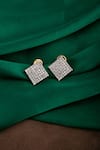 Shop_Sica Jewellery_White Embellished Cubic Zirconia Spade Stud Earrings_at_Aza_Fashions