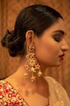 Shop_Kanyaadhan By DhirajAayushi_Pink Beads Thread Hand Embroidered Dangler Earrings _at_Aza_Fashions